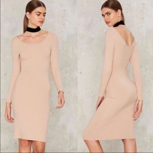 NWT Nasty Gal ribbed nude bodycon midi dress